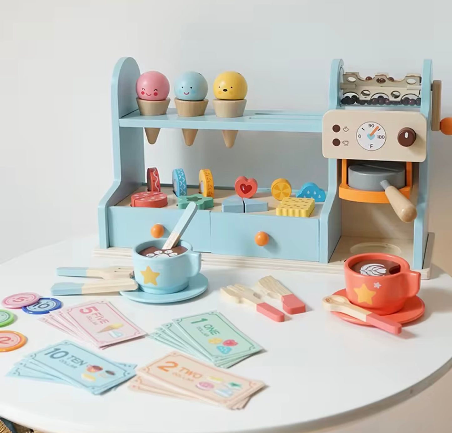 Montessori Wooden Play Coffee Shop & Ice cream Stand