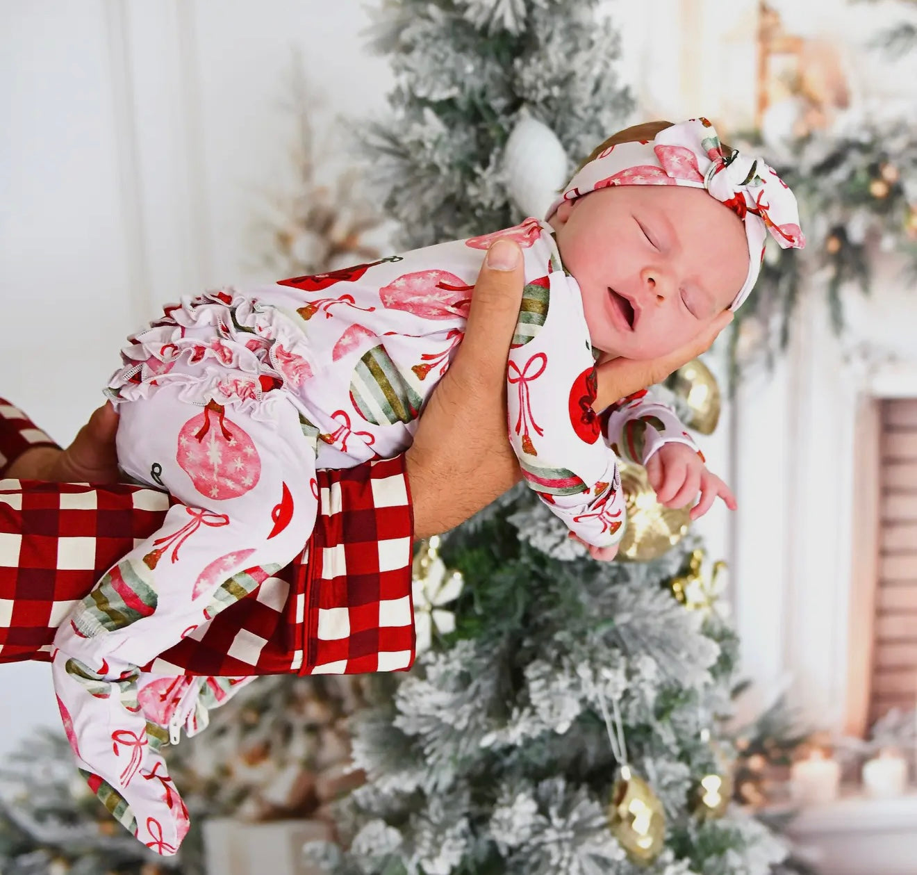 Kit Ornaments Ruffle Zip Xmas Bamboo One piece Outfit -By Gigi & Max