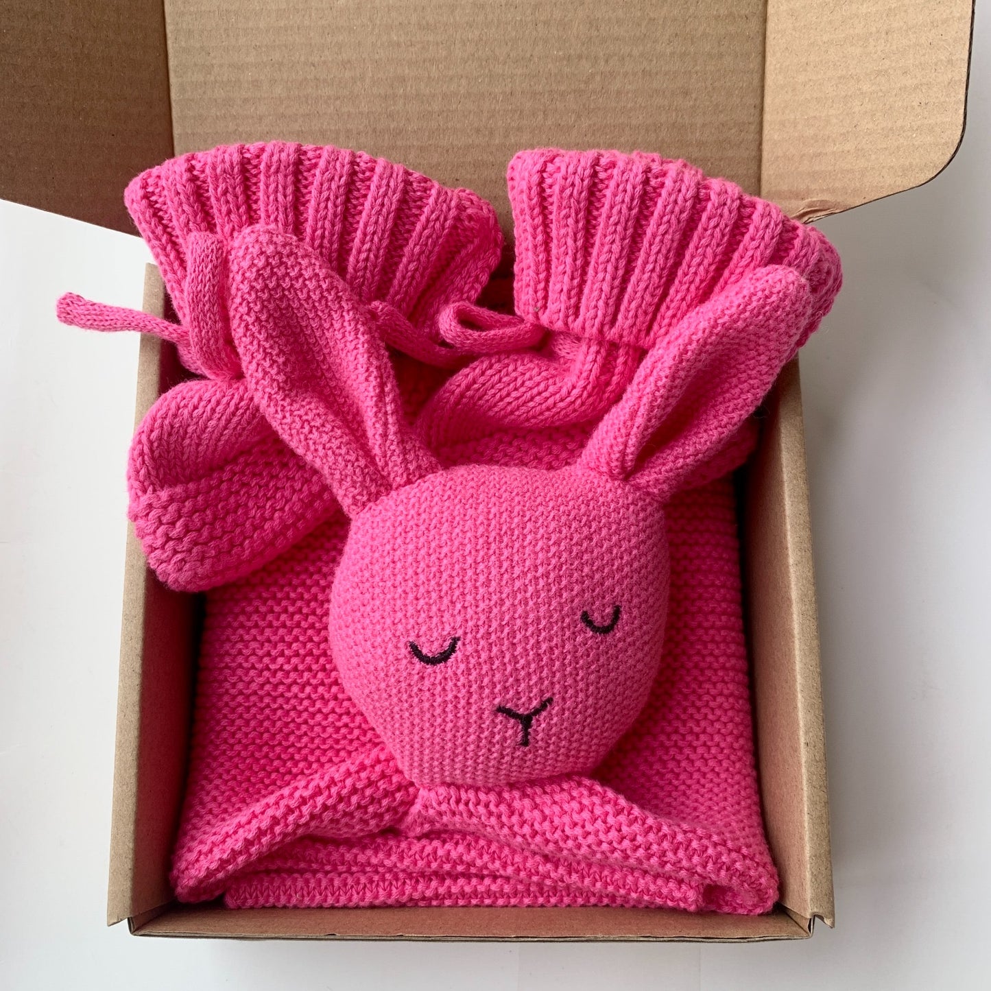 ORGANIC COTTON BABY KNITTED BUNNY BLANKET & BOOTS SET