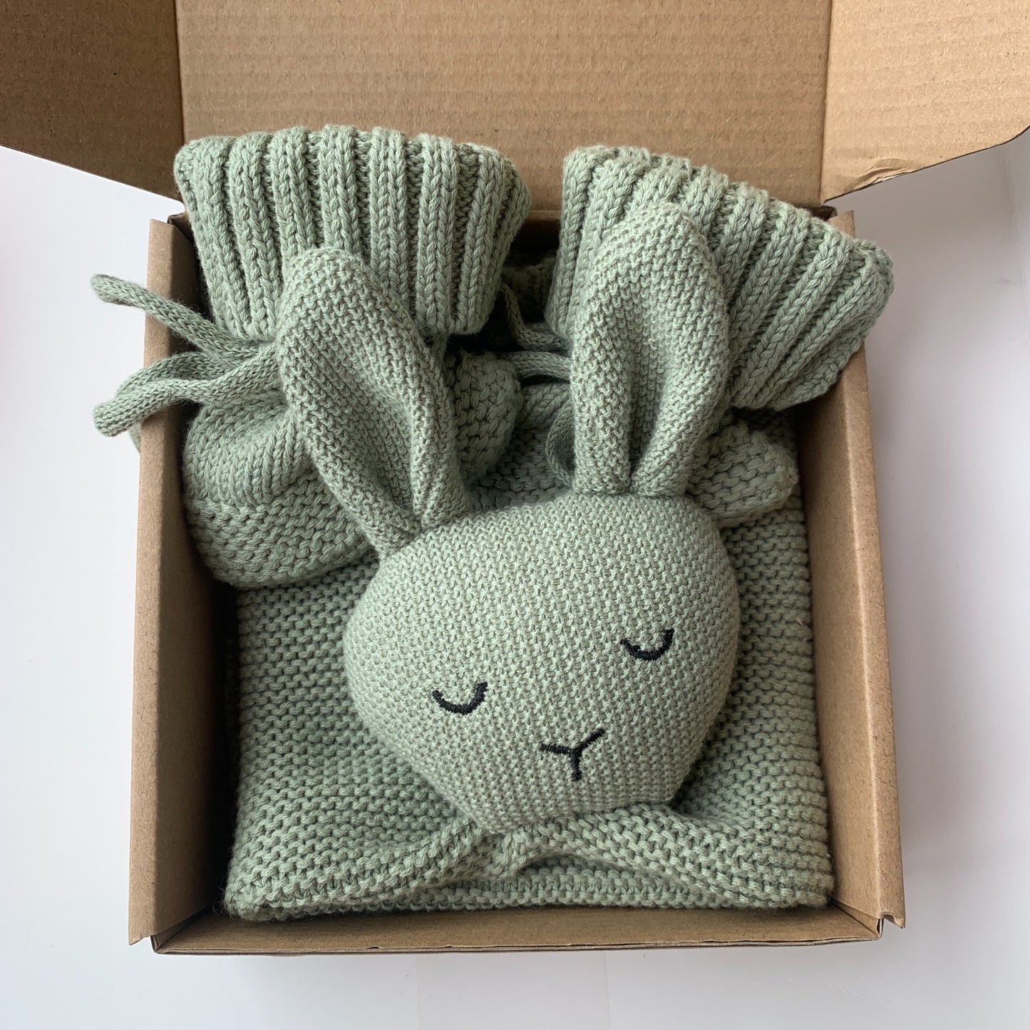 ORGANIC COTTON BABY KNITTED BUNNY BLANKET & BOOTS SET