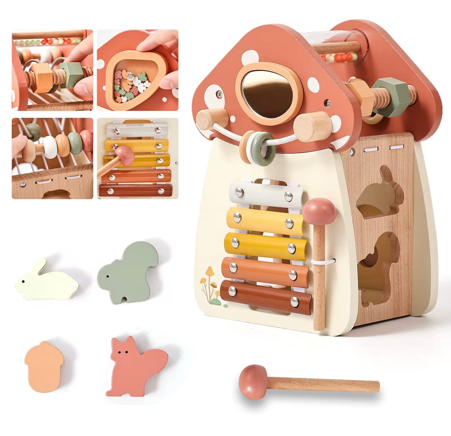 Montessori Educational Multifunction Wooden Mushroom House