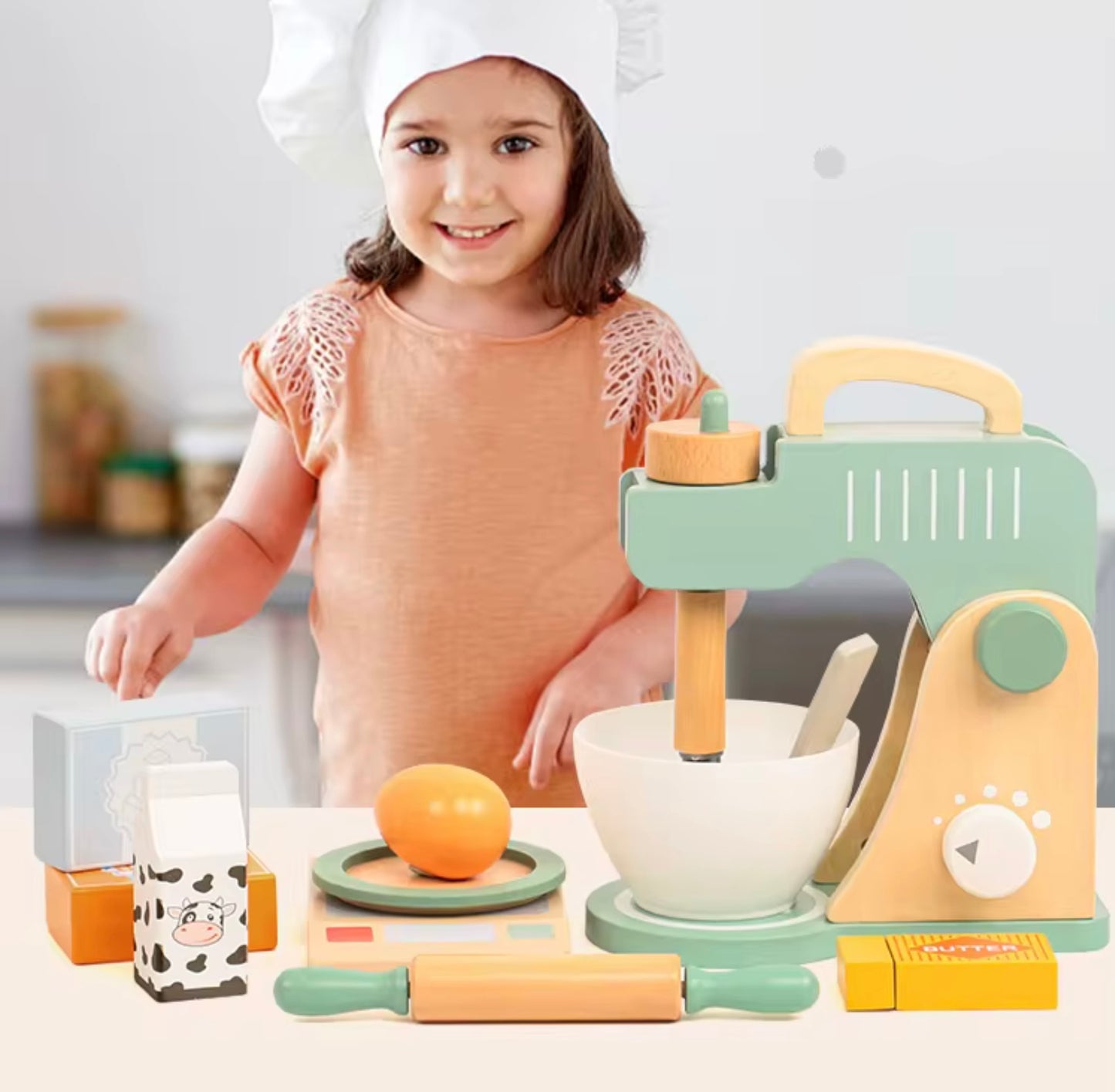 Montessori Wooden Play Kitchen Mixer