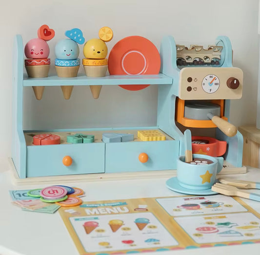 Montessori Wooden Play Coffee Shop & Ice cream Stand