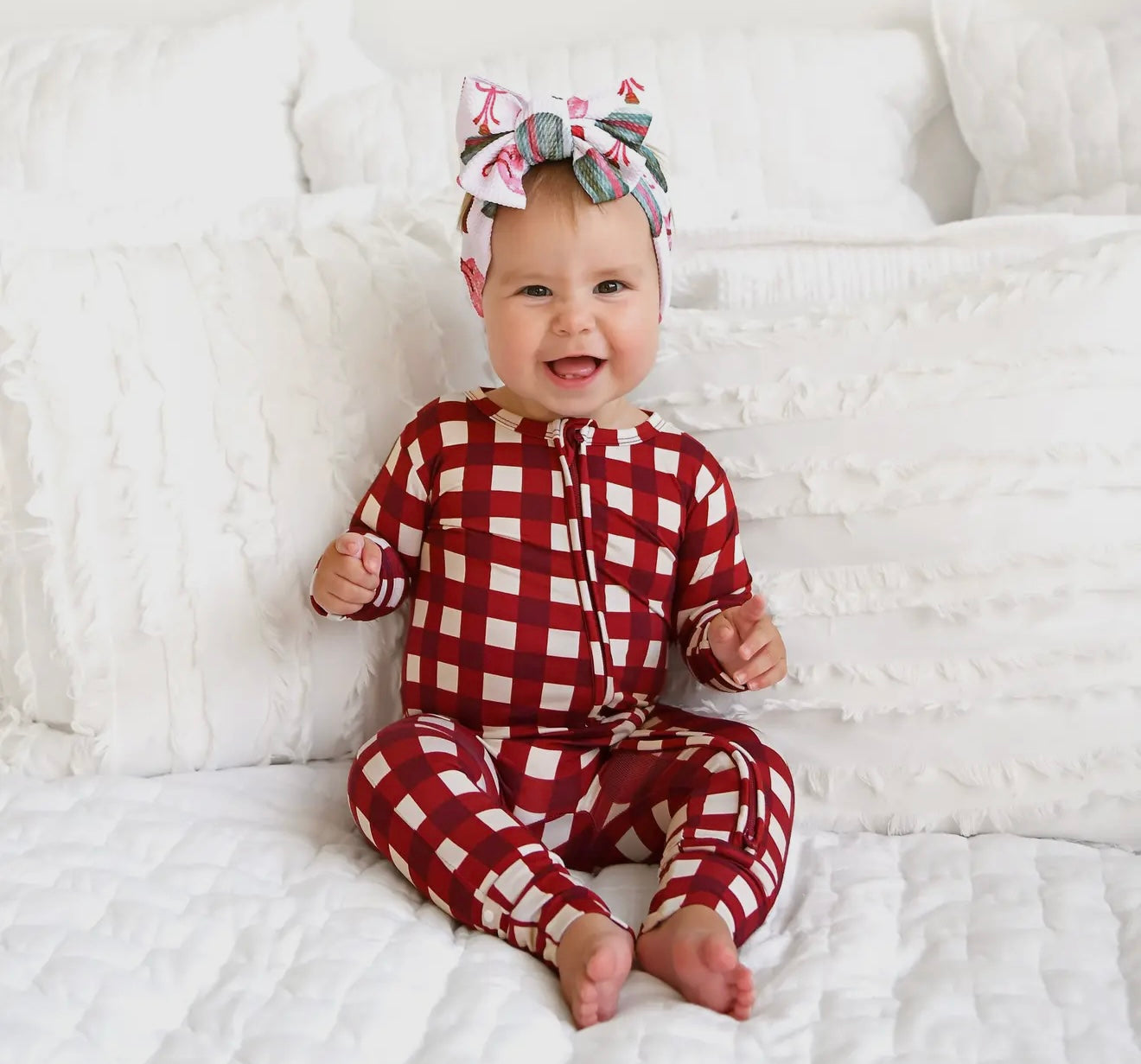 Emery Plaid Zip Christmas Bamboo Baby One piece Outfit - By Gigi & Max