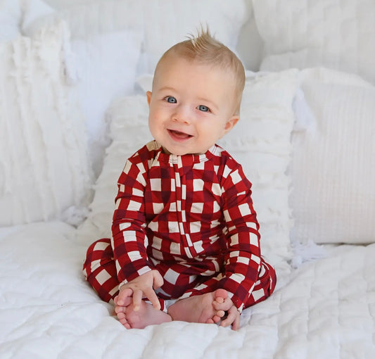 Emery Plaid Zip Christmas Bamboo Baby One piece Outfit - By Gigi & Max
