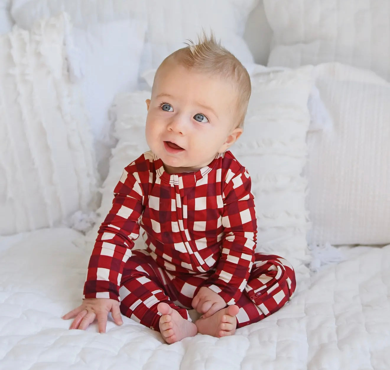 Emery Plaid Zip Christmas Bamboo Baby One piece Outfit - By Gigi & Max