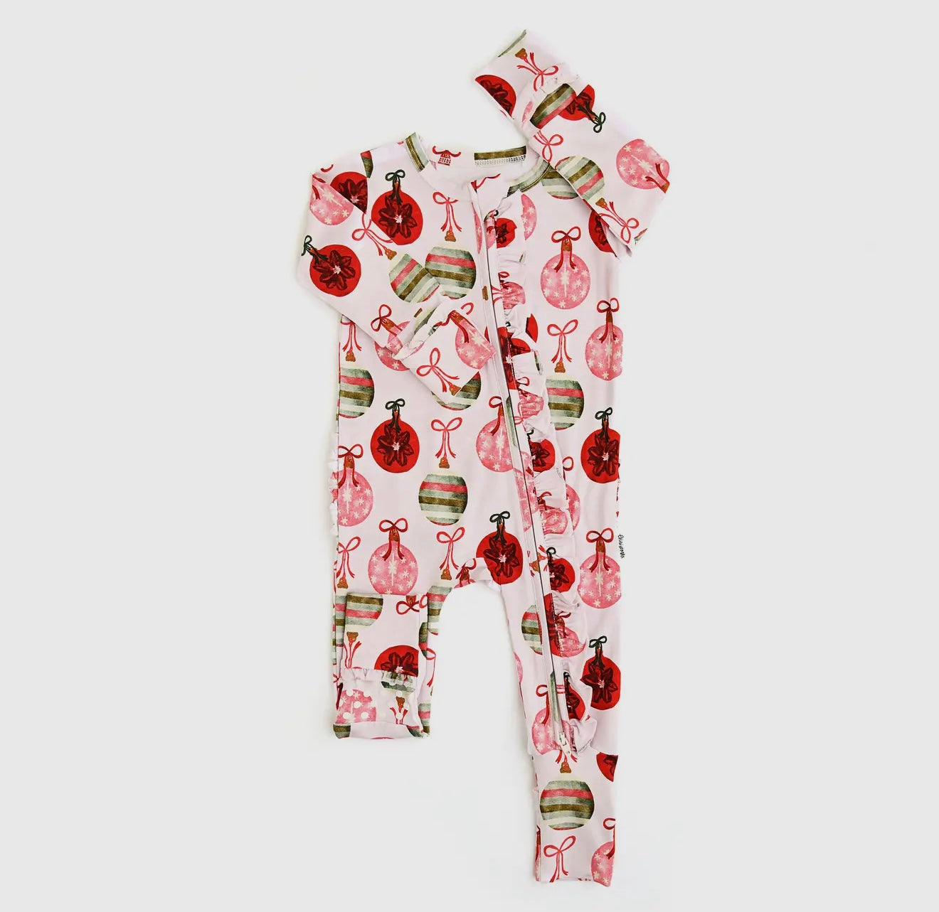 Kit Ornaments Ruffle Zip Xmas Bamboo One piece Outfit -By Gigi & Max