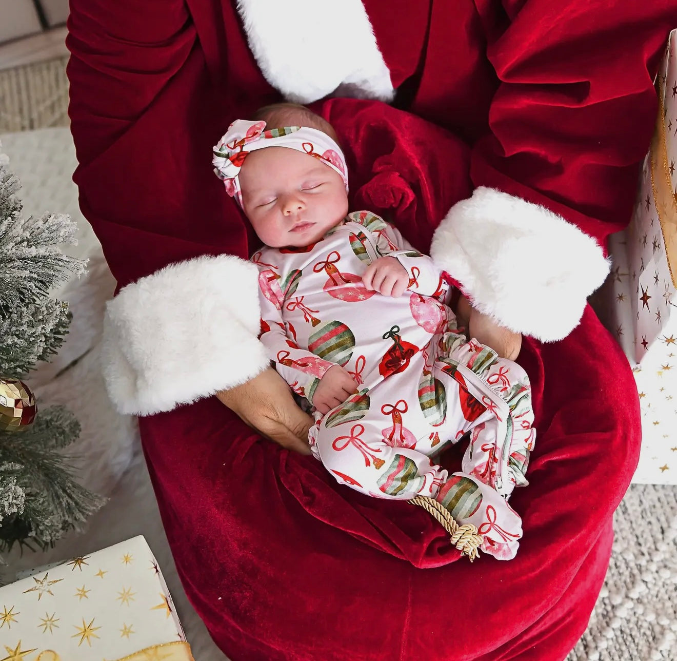 Kit Ornaments Ruffle Zip Xmas Bamboo One piece Outfit -By Gigi & Max