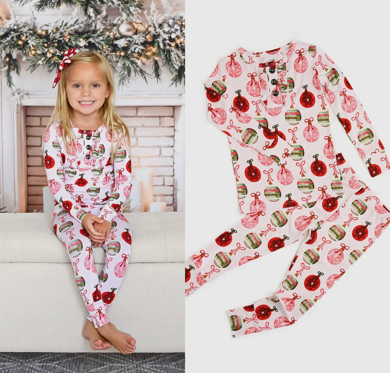 Kit Ornaments Two Piece Bamboo Christmas Pajamas -By Gigi & Max